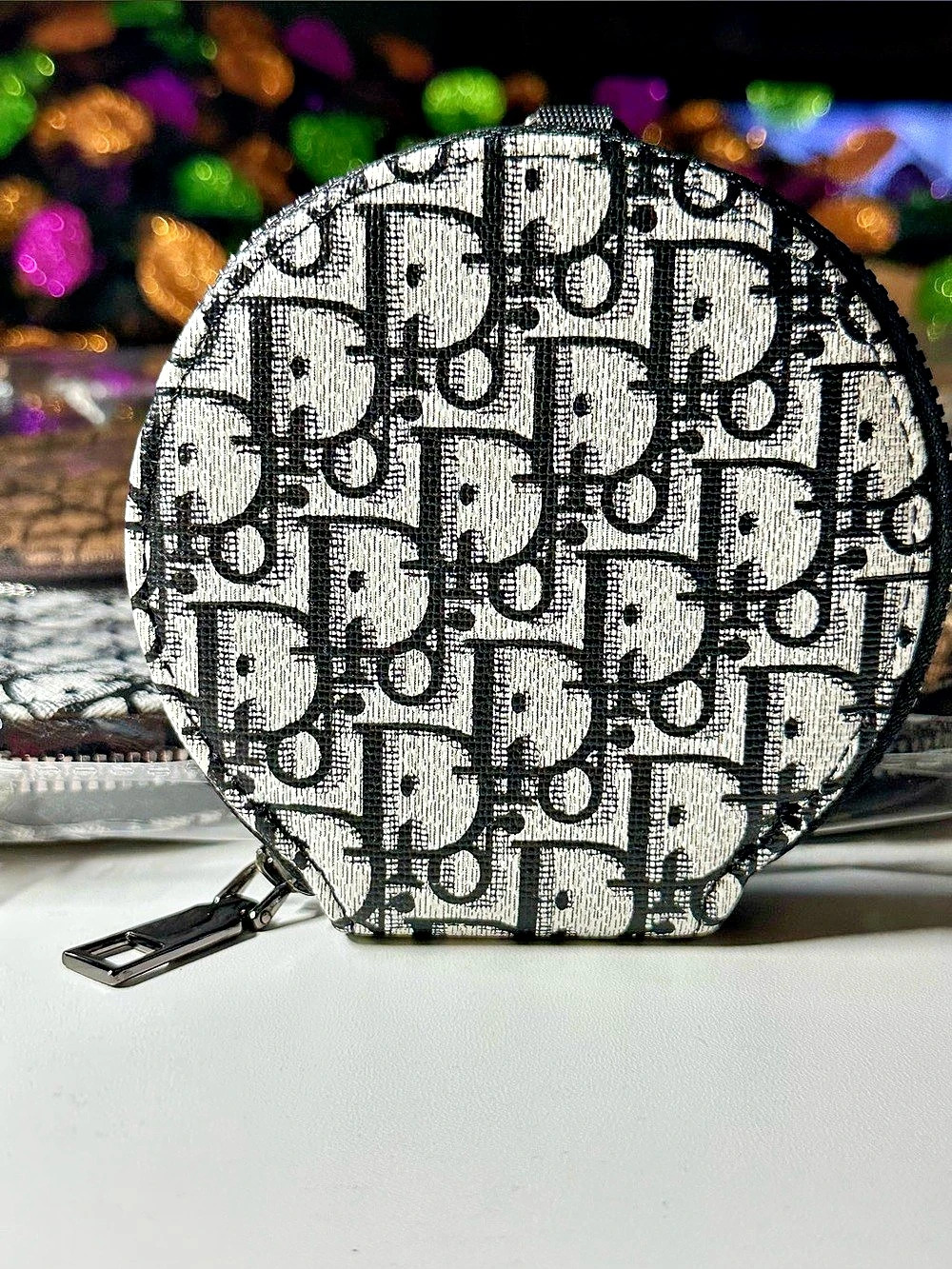 Designer Inspired Round Black & White Cosmetic Pouch /Coin Purse NWOT